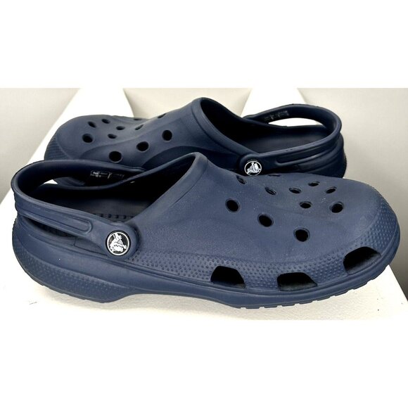 Crocs Unisex Sandals Classic Spellout Waterproof Navy Blue Size 9M/11W - Picture 4 of 12